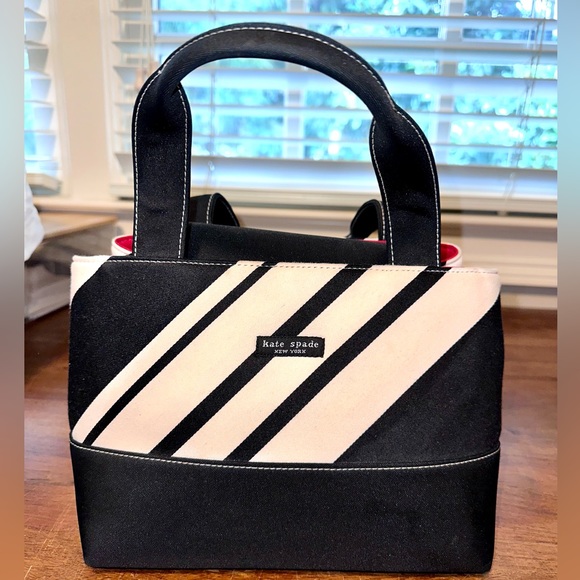kate spade Handbags - Vintage Kate Spade Satin Black/Ivory Bag Red Interior Shoulder Strap 2 Handles